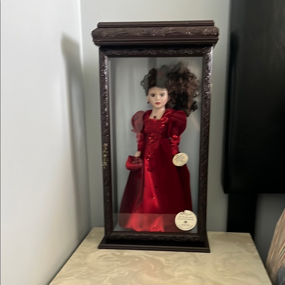 Elegant porcelain Doll in Display Case